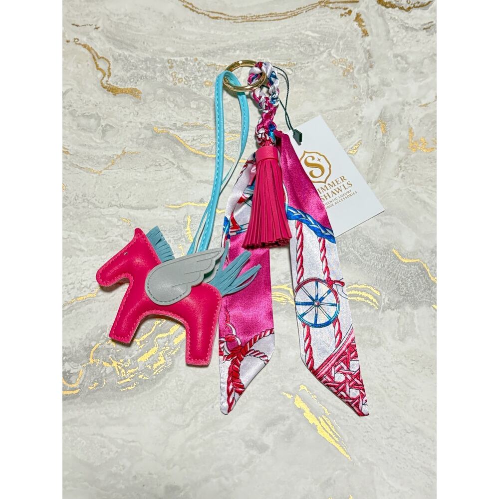 Pegasus Horse Bag Charm with Satin Ribbon Scarf & Tassel | Purse Keychain - Picture 6 of 16